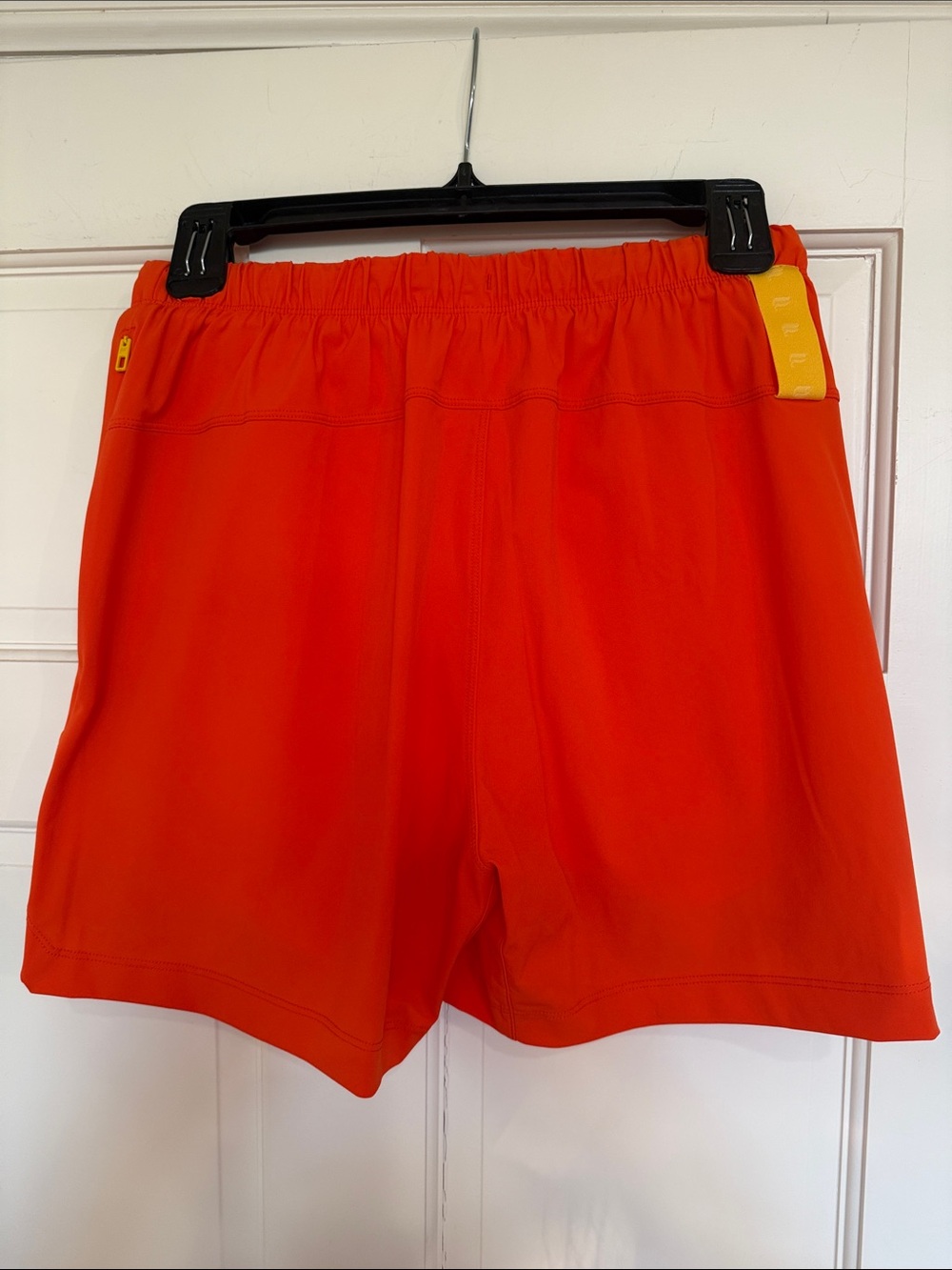Fabletics Men's “5inch One Short” lined Shorts in Orange with Yellow Drawstring - Picture 4 of 5